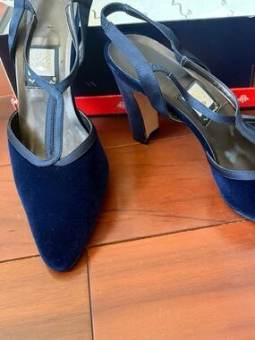 Nina Navy Velvet Slingback Pointed Heels